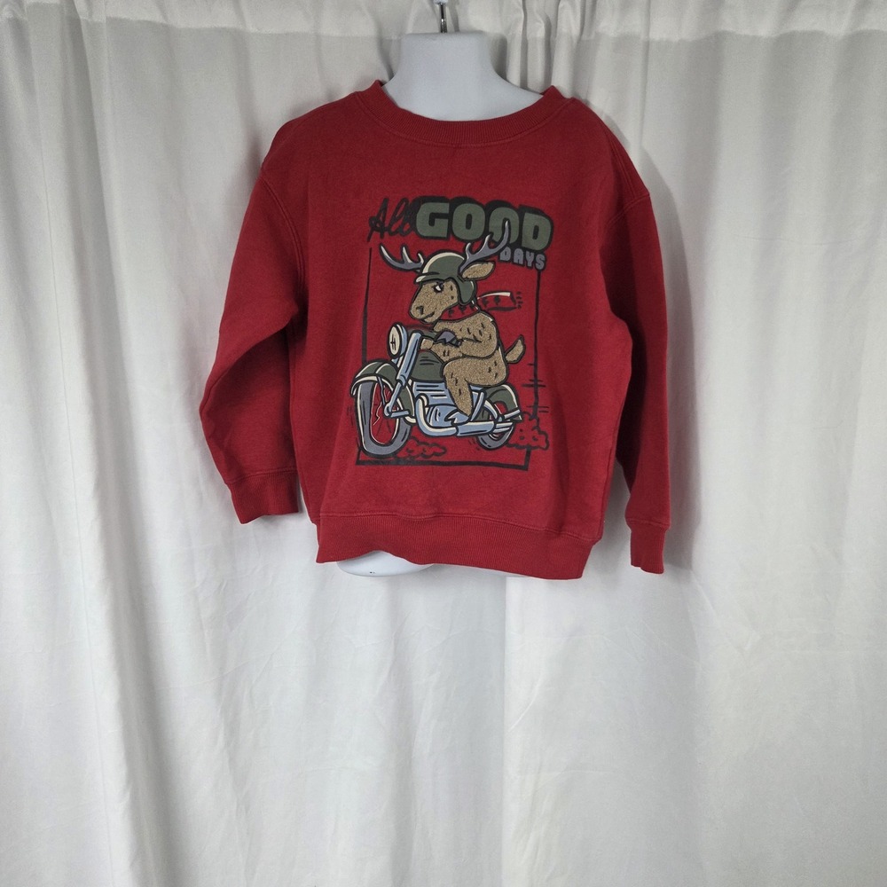Cotton On Kids Sweatshirt Kids 5 Red Moose Motorcycle Graphic Fleece Pullover